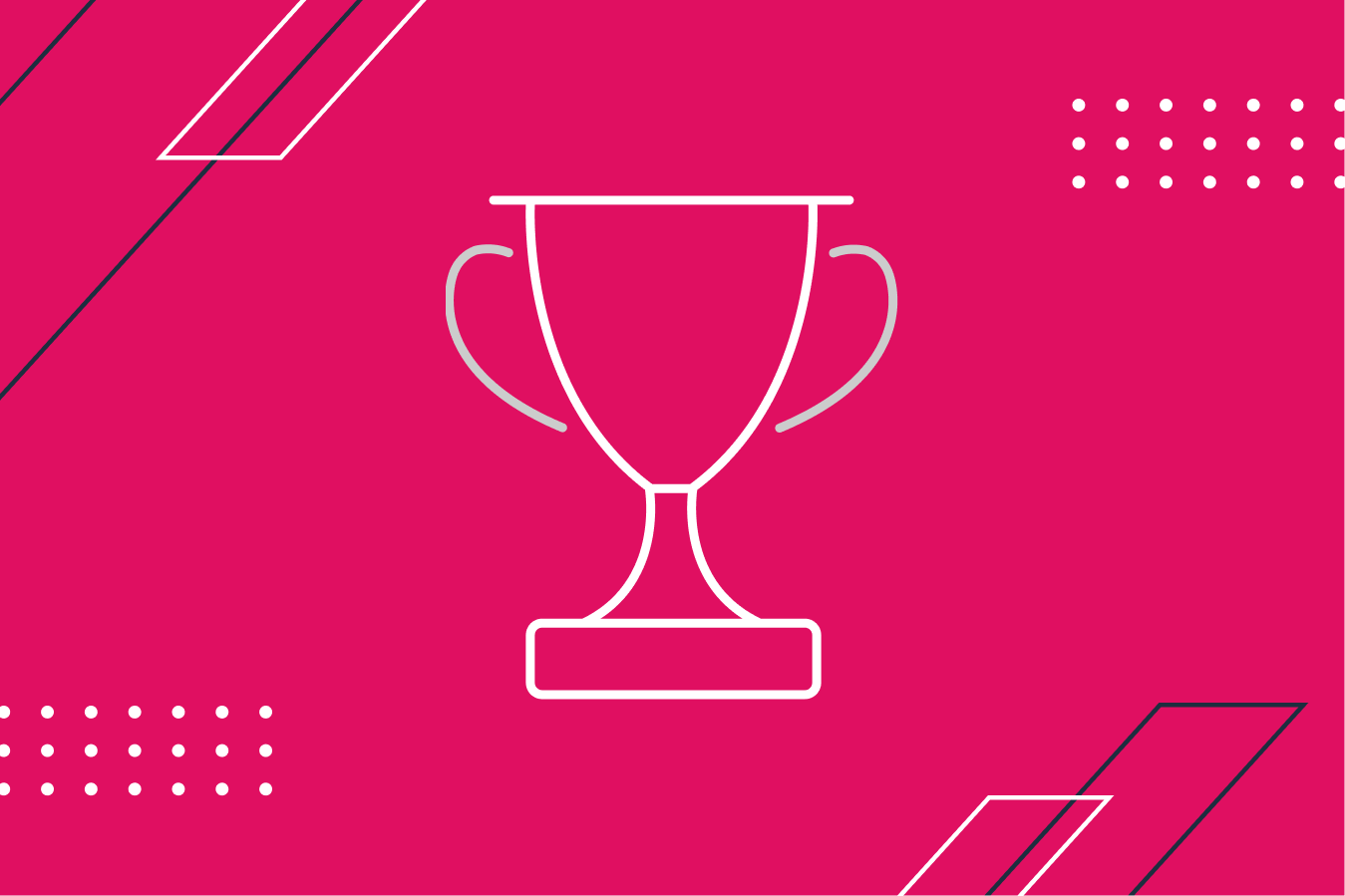 a white line drawing of a trophy on a pink background